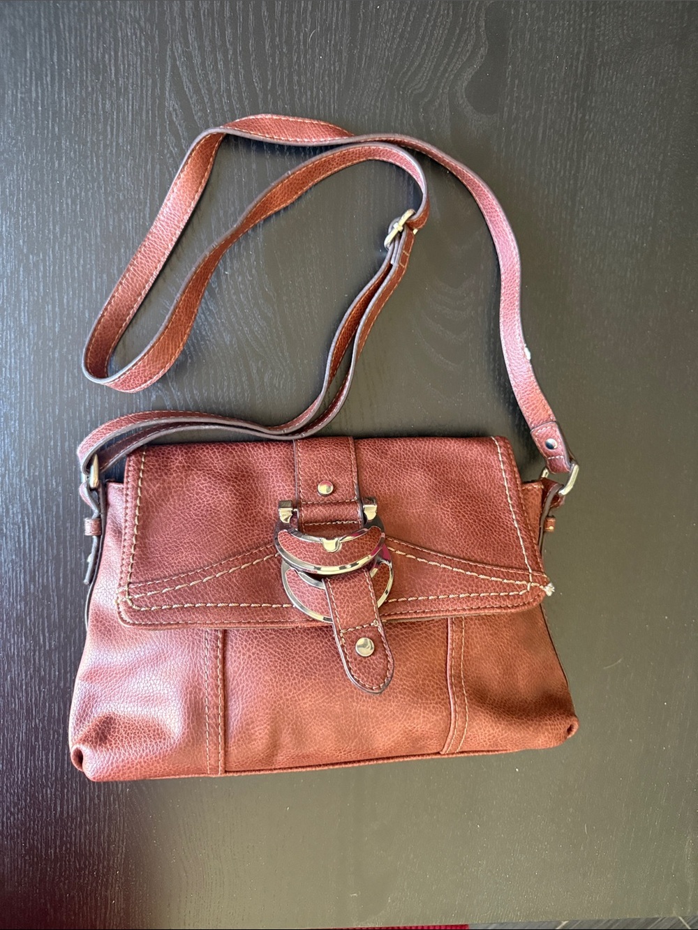boc Burgundy Pebbled Leather Crossbody Bag